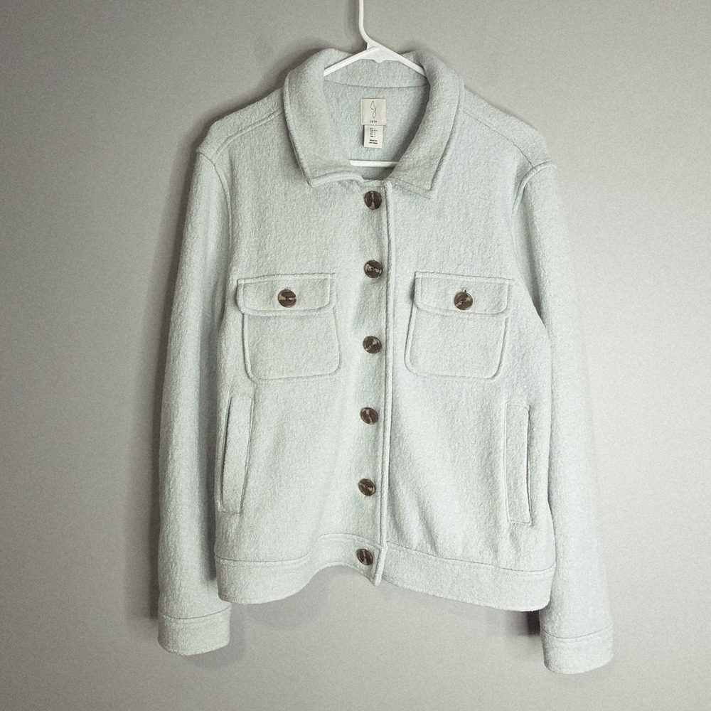 Joie Jacket Women L Mint Green Blue Wool Blend Button Front Boxy Cropped Shacket